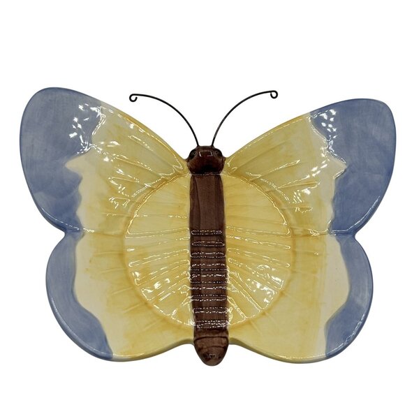 Yankee Candle Butterfly Ceramic Jar Holder 6.5"x5" Serene Blue Yellow Home Decor - Picture 9 of 10